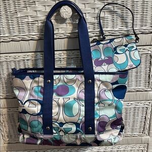 Coach Kyra Scarf Print Tote and Wristlet